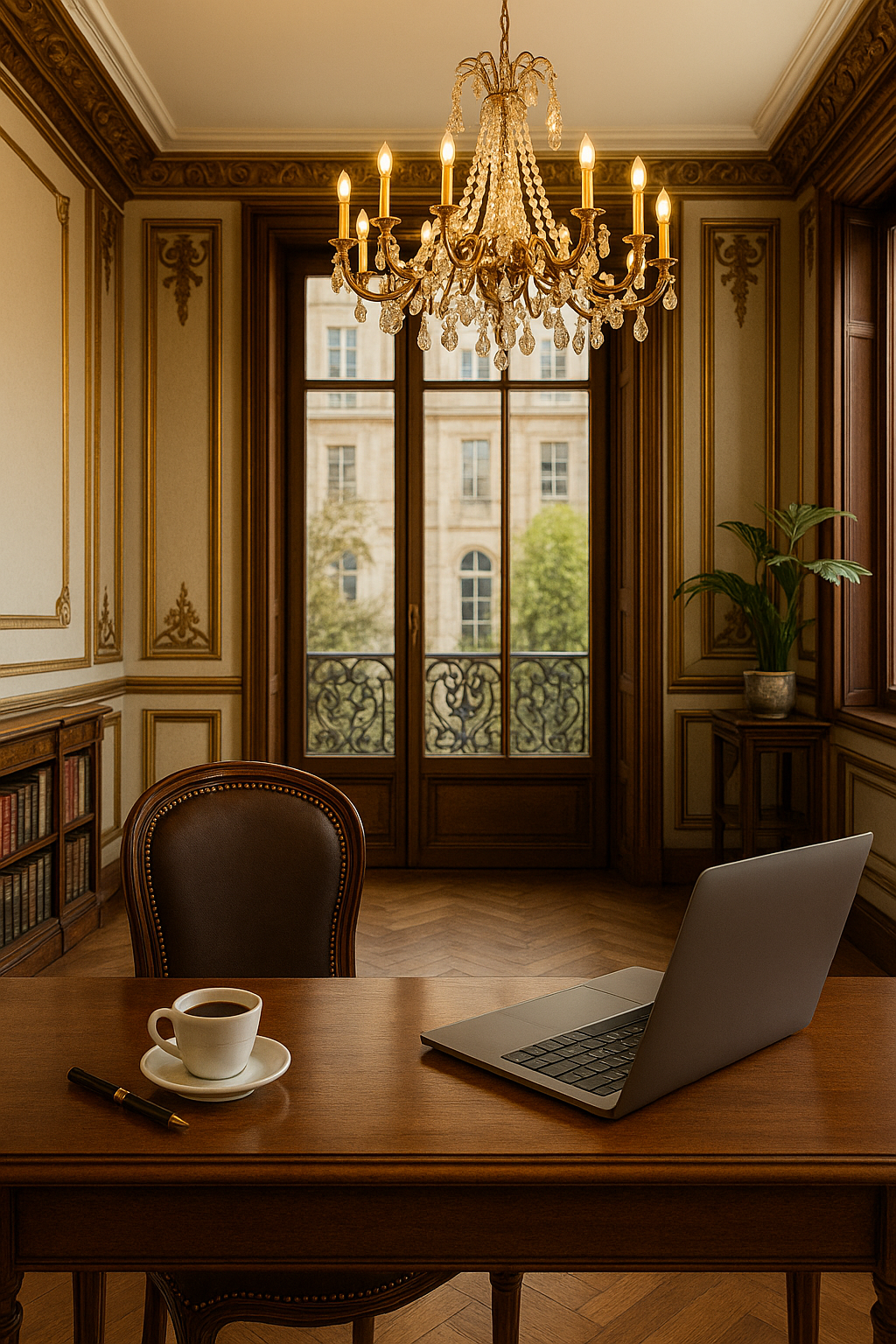 Bureau élégant avec ordinateur portable et tasse de café